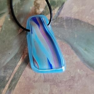 Blue Glass Pendant Leather Cord